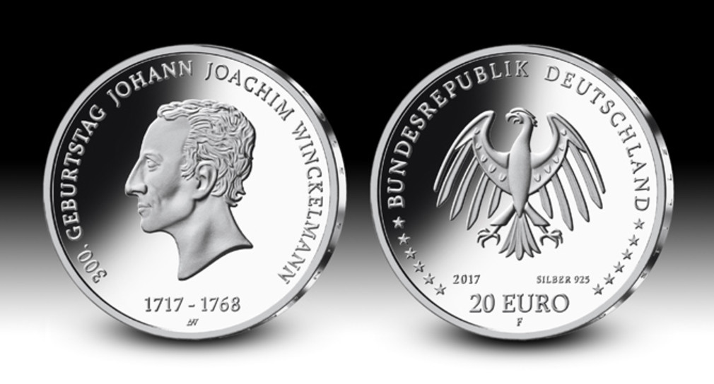 Die 20-Euro-Sammlermünze „300. Geburtstag Johann Joachim Winckelmann“ (Quelle: Hans-Jürgen Fuchs)