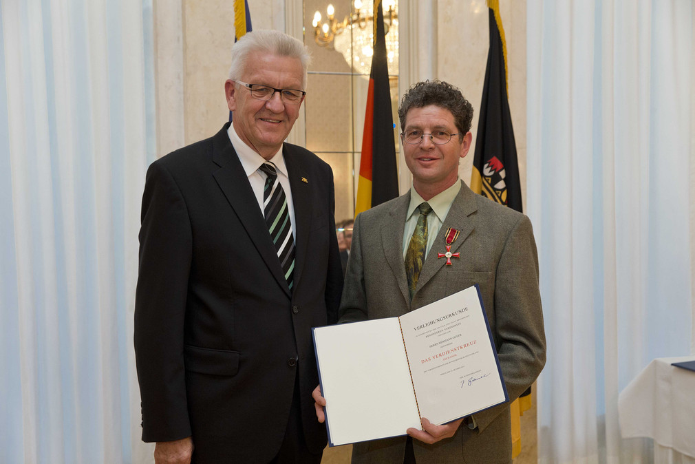 Ministerpräsident Winfried Kretschmann (l.) und Hermann Geyer (r.)