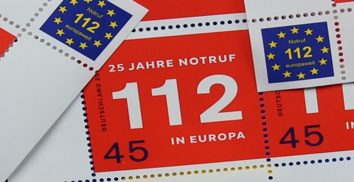 Briefmarken mit der europaweiten Notrufnummer 112
