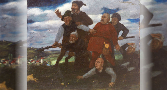 Ernst Würtemberger: Die sieben Schwaben (Ausschnitt). Öl auf Holz, 50 x 62 cm,  1897.