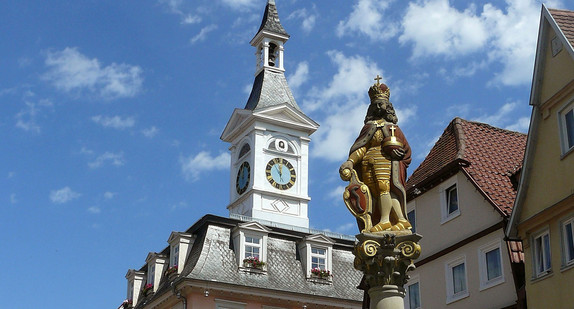 Der Spionturm auf dem Rathaus in Aalen