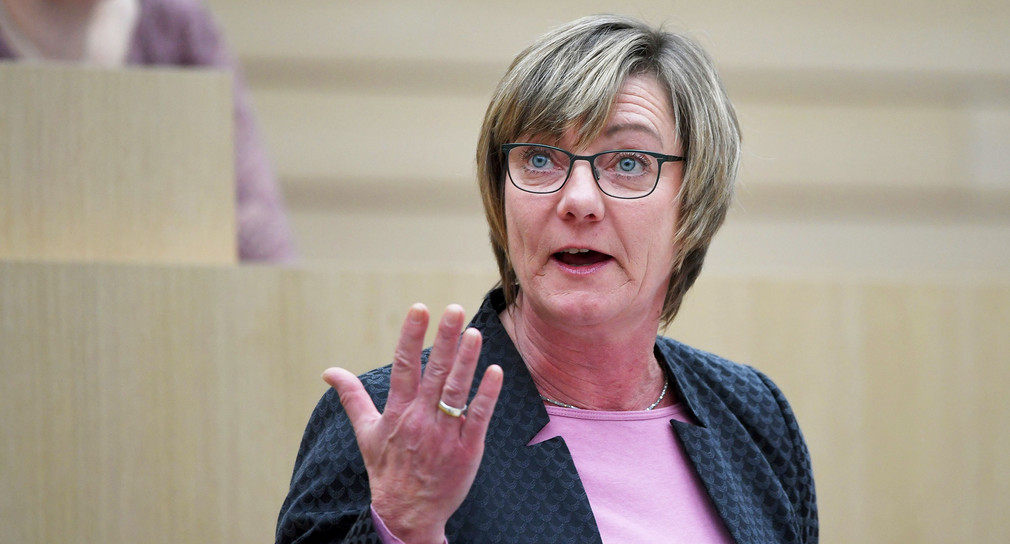 Finanzministerin Edith Sitzmann bei ihrer Rede im Landtag zur Einbringung des Haushaltsentwurfs 2017 (Foto: dpa)