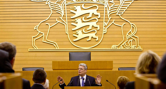 Bundespräsident Joachim Gauck spricht im Landtag von Baden-Württemberg