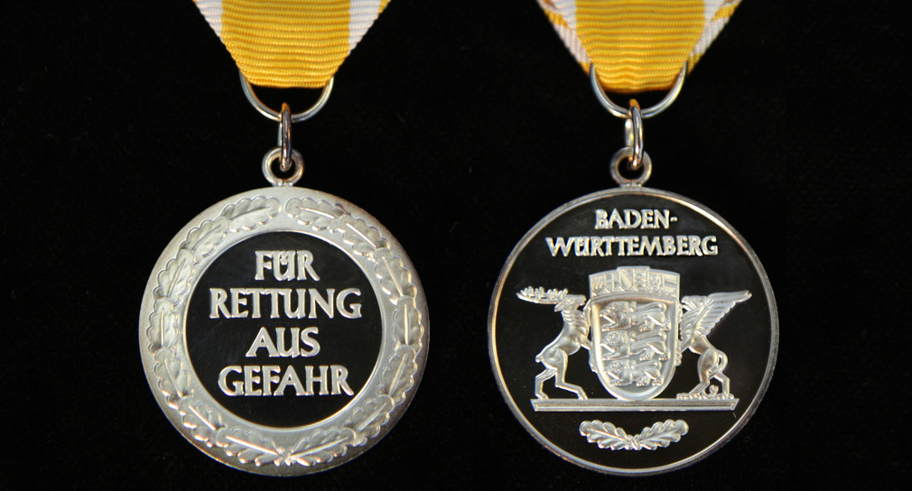 Medaille des Landes Baden-Württemberg zur Auszeichnung für die Rettung eines Menschen aus Lebensgefahr.