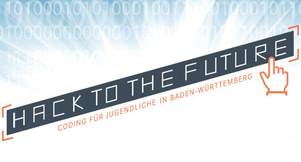 Logo mit dem Schriftzug Hack To The Future und einer Mauszeiger-Hand darüber
