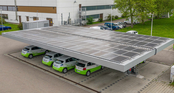 Solar-Carport mit Ladeinfrastruktur in Rheinfelden der Fa. Energiedienst AG, Förderprojekt INPUT