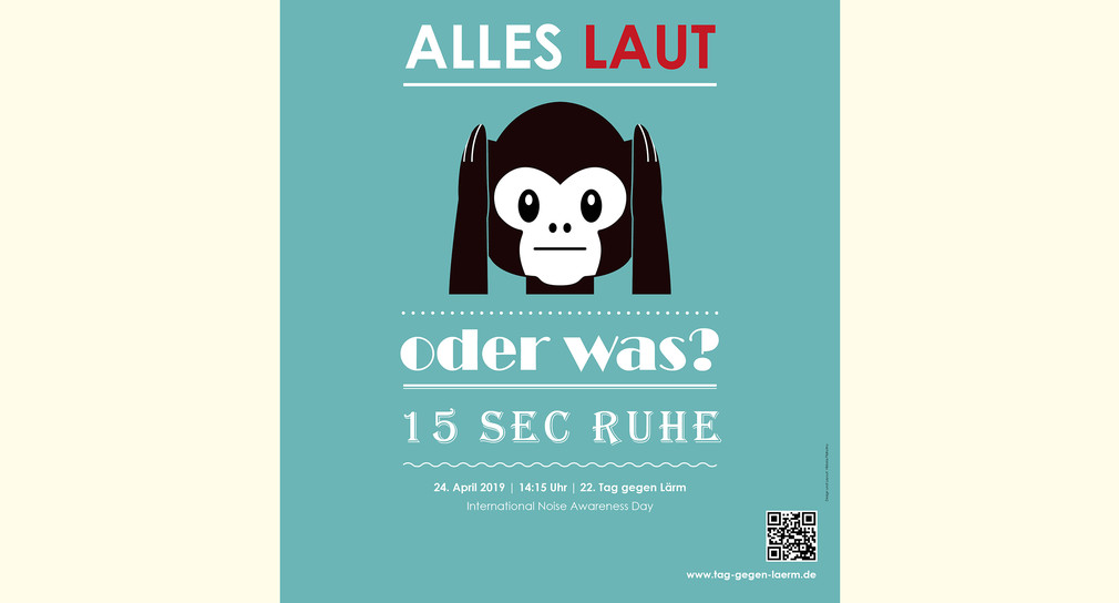 Aktionsmotto „Alles laut oder was?“ mit Grafik des Affen, der sich die Ohren zuhält