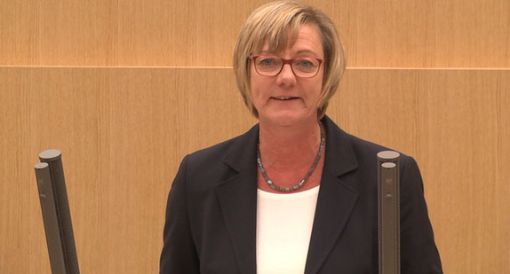 Finanzministerin Edith Sitzmann bei der Einbringung des Haushaltsentwurfs 2018/2019 in den Landtag.