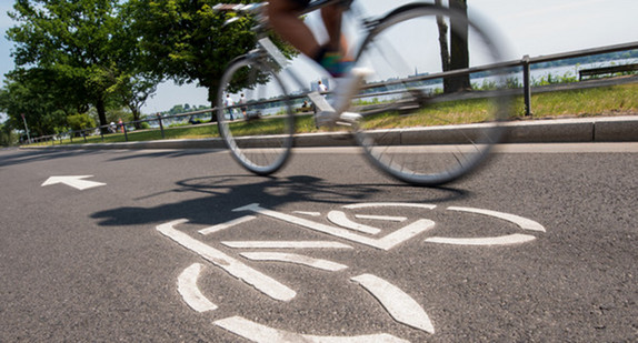 Ein Fahrradfahrer fährt auf einer Fahrradstraße. (Bild:  Daniel Bockwoldt / dpa)
