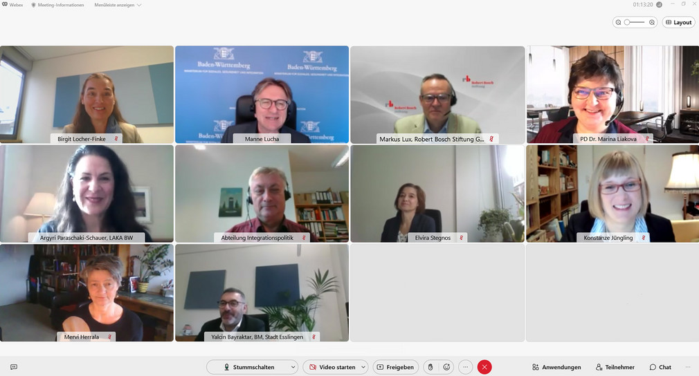 Screenshot der Webkonferenz am 24. Oktober 2022 zeigt Mitglieder des Landesbeirats für Integration