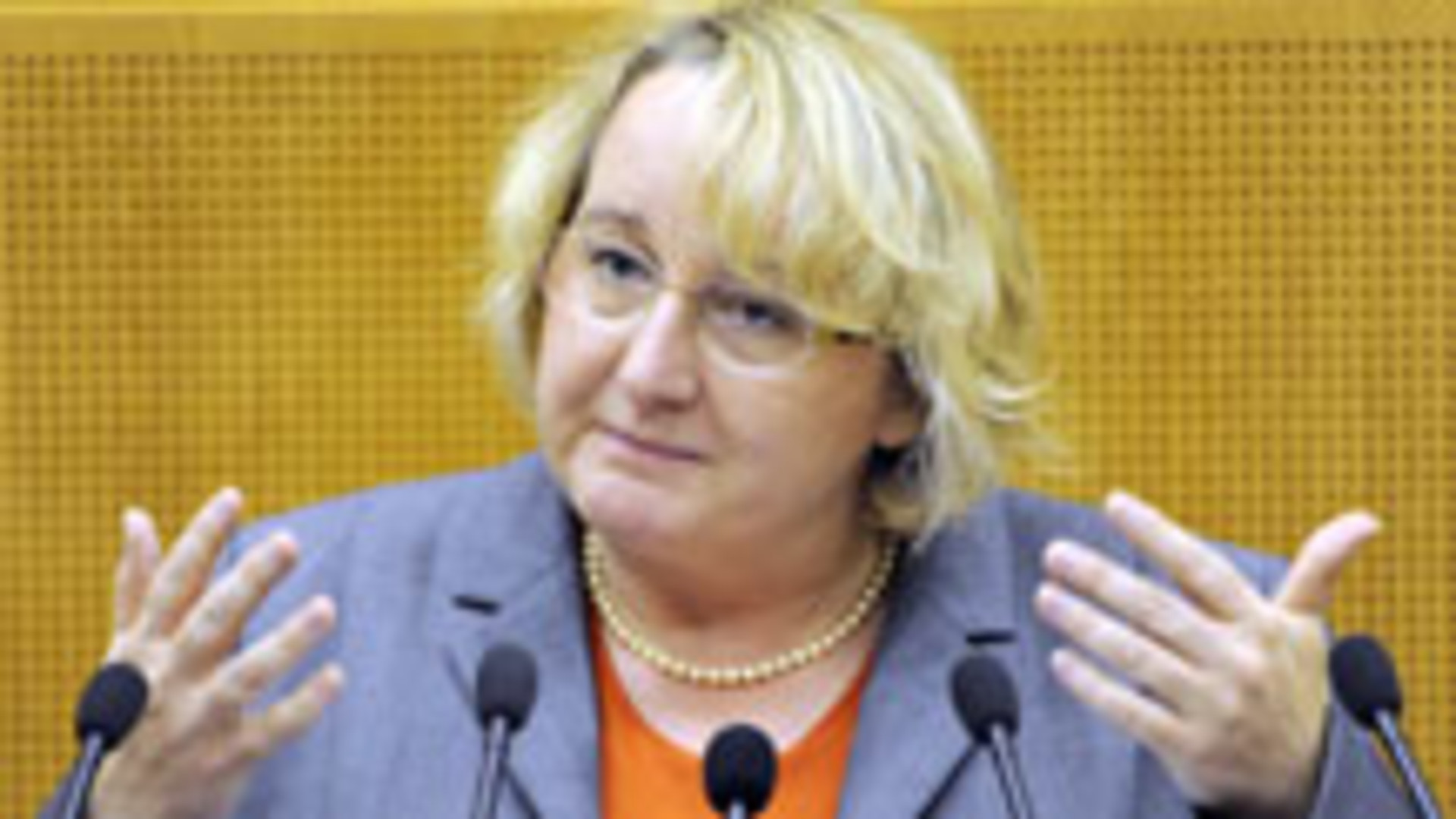 Theresia Bauer, Ministerin für Wissenschaft, Forschung und Kunst bei einer Debatte im Landtag (Bild: dpa).