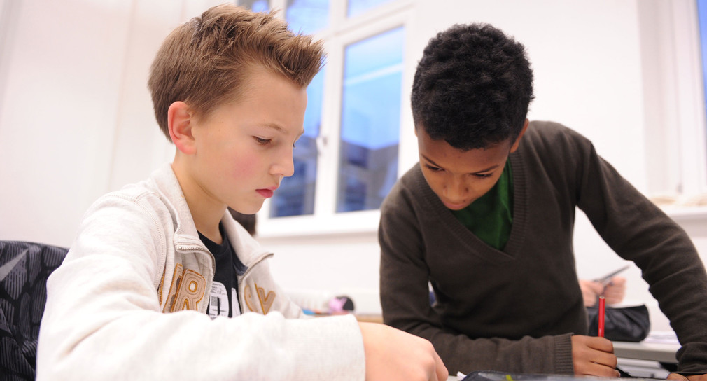 Zwei Schüler bei einer Gruppenarbeit im Unterricht (Bild: © Ministerium für Kultus, Jugend und Sport BW).