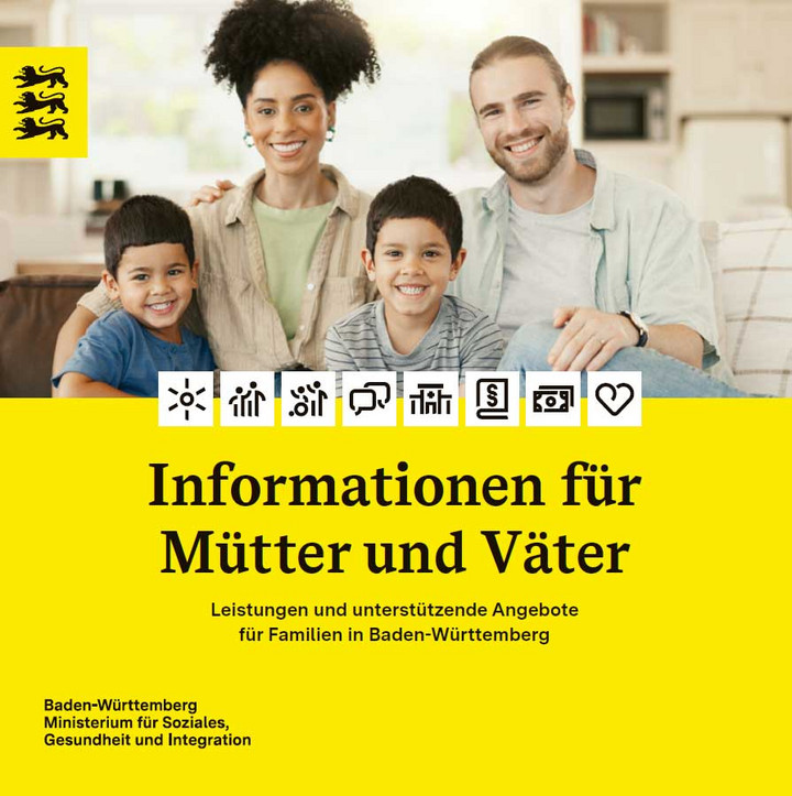 Titelbild zeigt Eltern mit zwei Kleinkindern und einem S&auml;ugling in einem Kinderzimmer