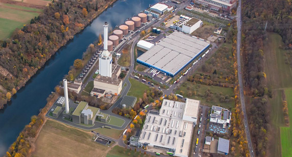 Fotomontage einer Netzstabilitätsanlage am EnBW-Kraftwerksstandort Marbach am Neckar