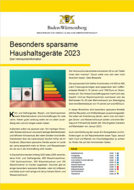 Titelblatt des Faltblatts besonders sparsame Haushaltsgeräte 2023