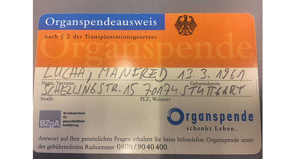 Organspendeausweis des Ministers