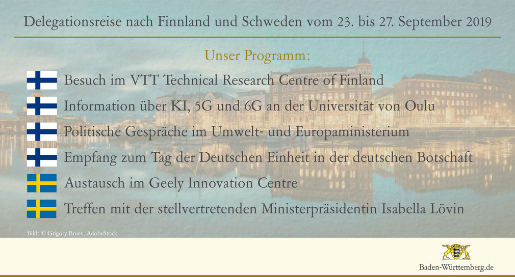 Programmübersicht der Delegationsreis nach Finnland und Schweden vom 23. bis 27. September 2019.