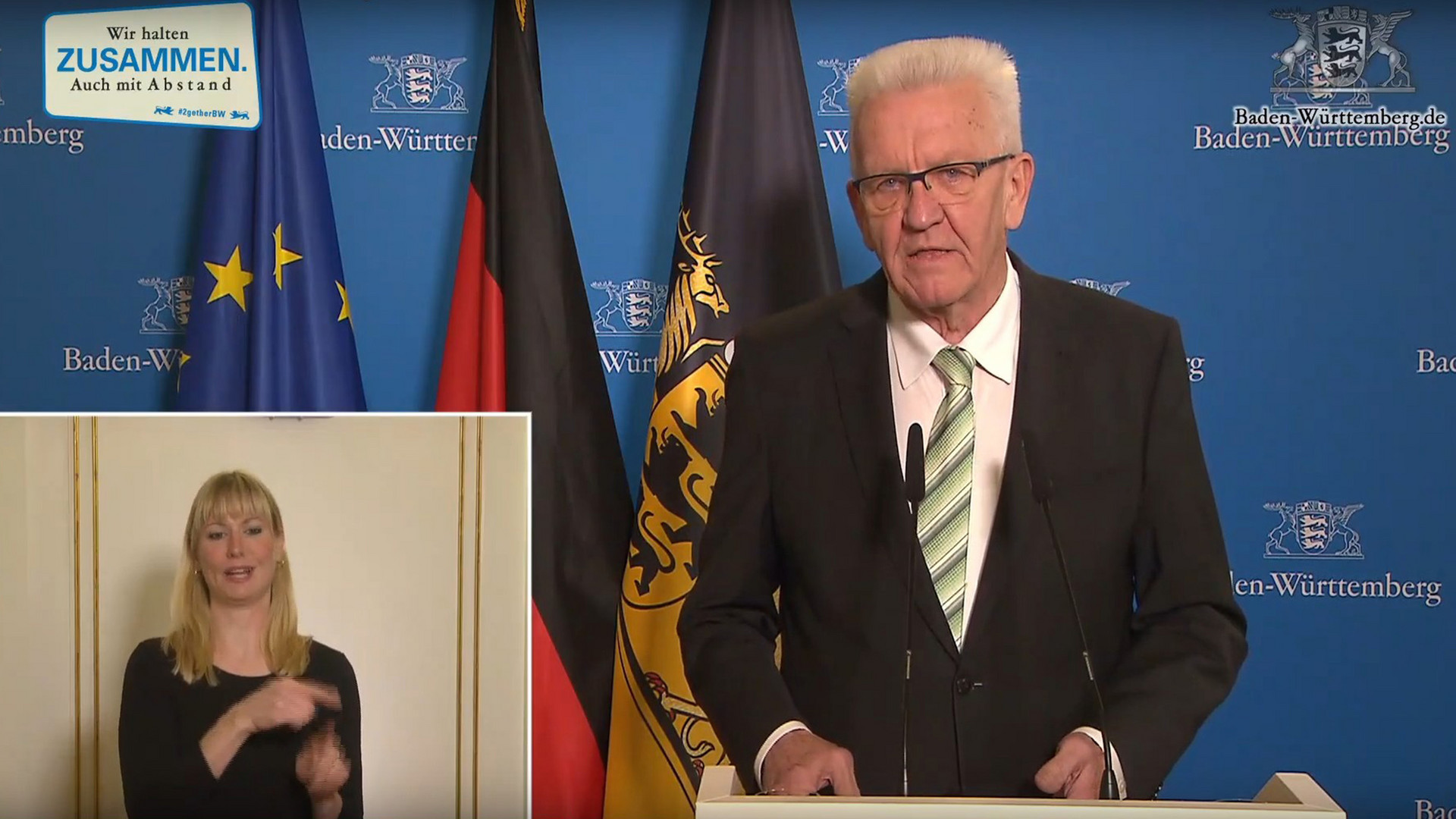 Ministerpräsident Winfried Kretschmann bei seinem Statement