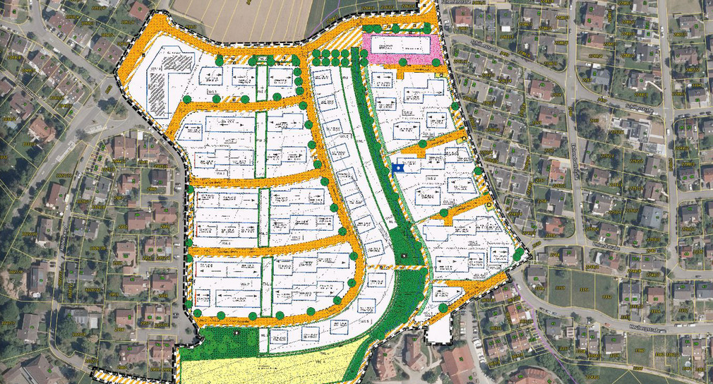 Der Screenshot aus dem Geoportal Baden-Württemberg zeigt einen interaktiven Bebauungsplan