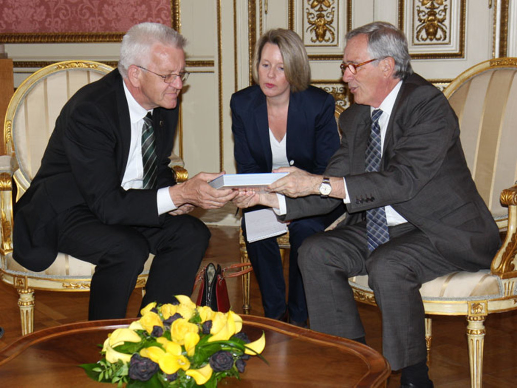 Ministerpräsident Winfried Kretschmann mit dem Oberbürgermeister von Barcelona Xavier Trias i Vidal de Llobatera.