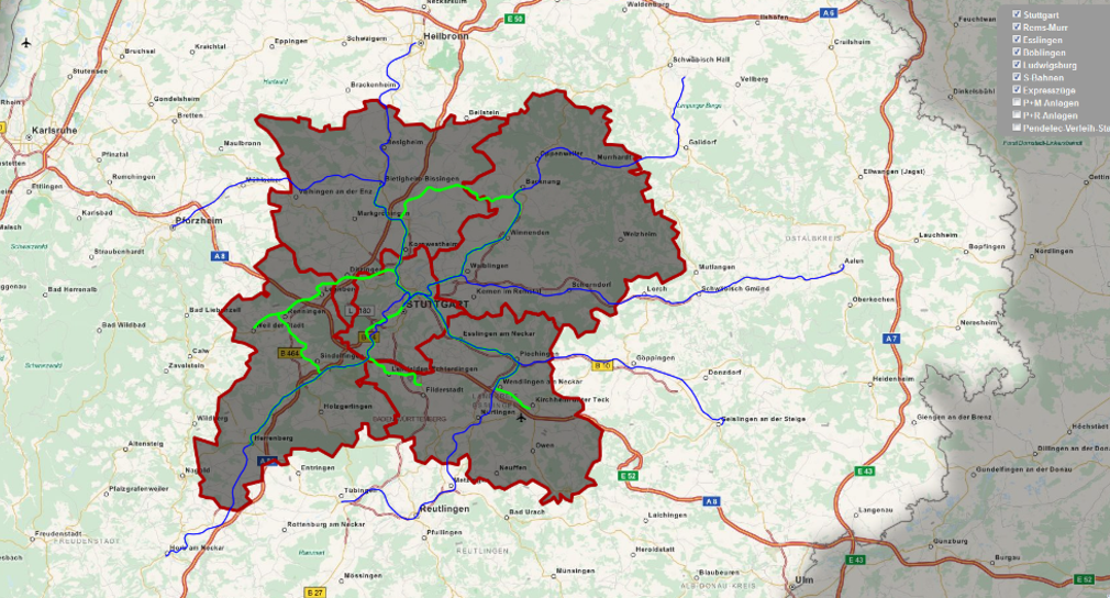 Karte ÖPNV Region Stuttgart
