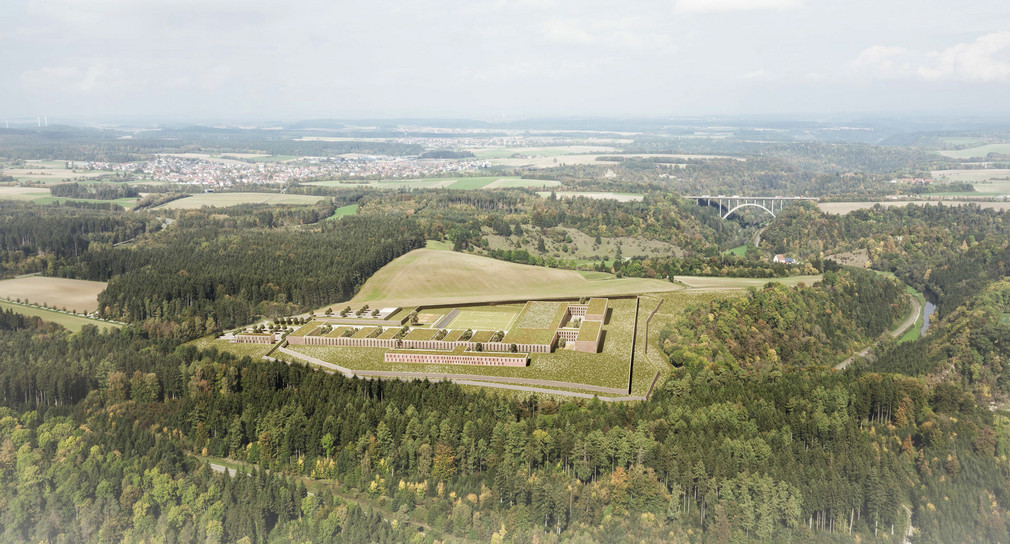 Visualisierung Siegerentwurf JVA Rottweil (Quelle © Obermeyer Planen + Beraten GmbH, München / el:ch landschaftsarchitekten GbR, München)