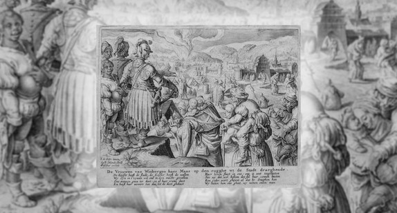 Darstellung der Weiber von Weinsberg aus dem 16. Jahrhundert von Zacharias Dolendo