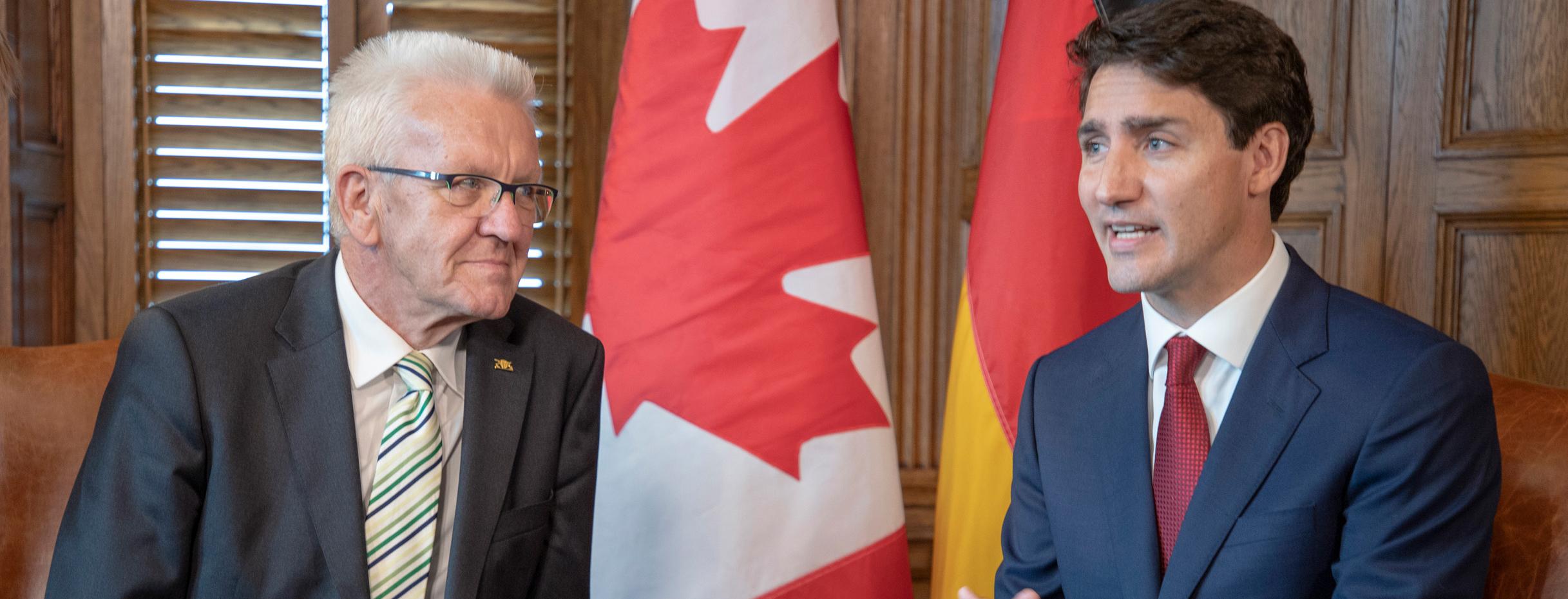 Ministerpräsident Winfried Kretschmann (l.) im Gespräch mit dem kanadischen Premierminister Justin Trudeau (r.) in Ottawa (Bild: Staatsministerium Baden-Württemberg)