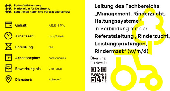Teaserbild Leitung des Fachbereichs „Management, Rinderzucht, Haltungssysteme“  in Verbindung mit der Referatsleitung „Rinderzucht, Leistungsprüfungen, Rindermast“ (w/m/d)