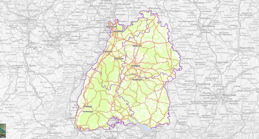 Screenshot einer Karte des Landes Baden-Württemberg