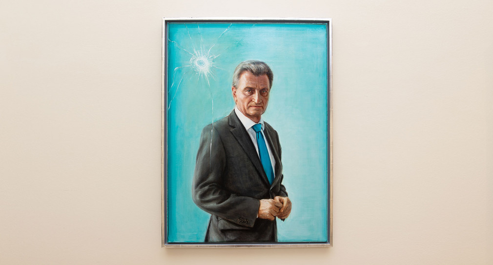 Günther H. Oettinger (CDU)  war von 2005 bis 2010 der siebte Ministerpräsident von Baden-Württemberg. Gemälde: Anke Doberauer, 2016, Öl auf Leinwand.