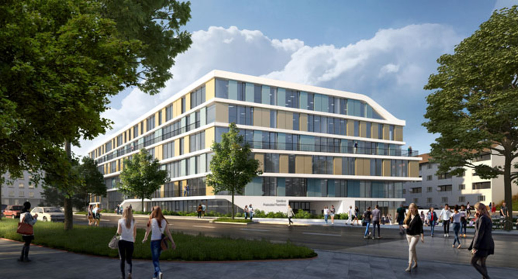 Visualisierung des Neubaus der Technischen Fakultät der DHBW am Standort Stuttgart; Außenansicht (Quelle: Architekturbüro 3XN, Kopenhagen)