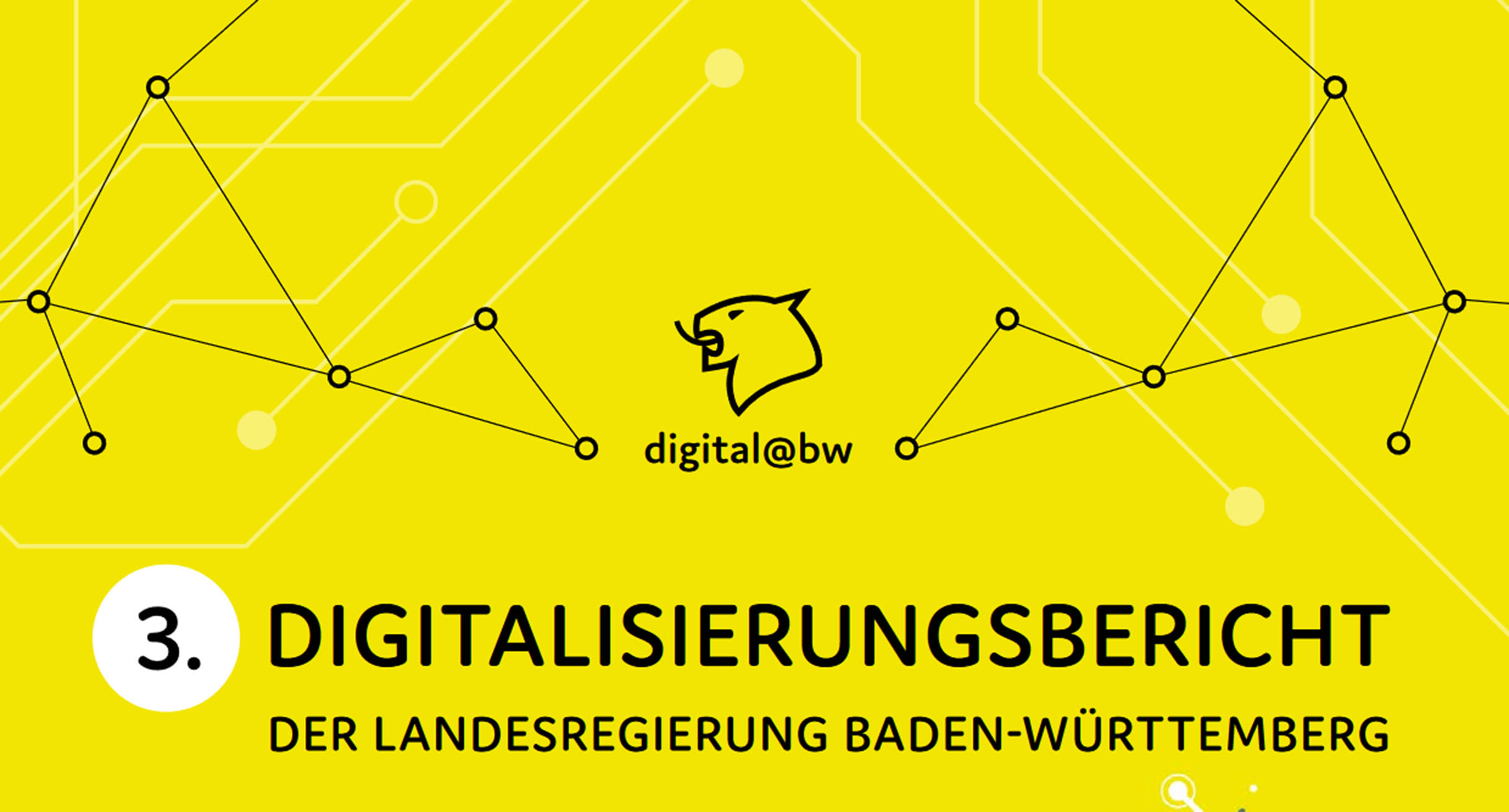 Ausschnitt aus dem Deckblatt des Dritten Digitalisierungsberichts der Landesregierung mit dem Logo digial@bw und dem Schriftzug „3. Digitalisierungsbericht der Landesregierung Baden-Württemberg“ ']