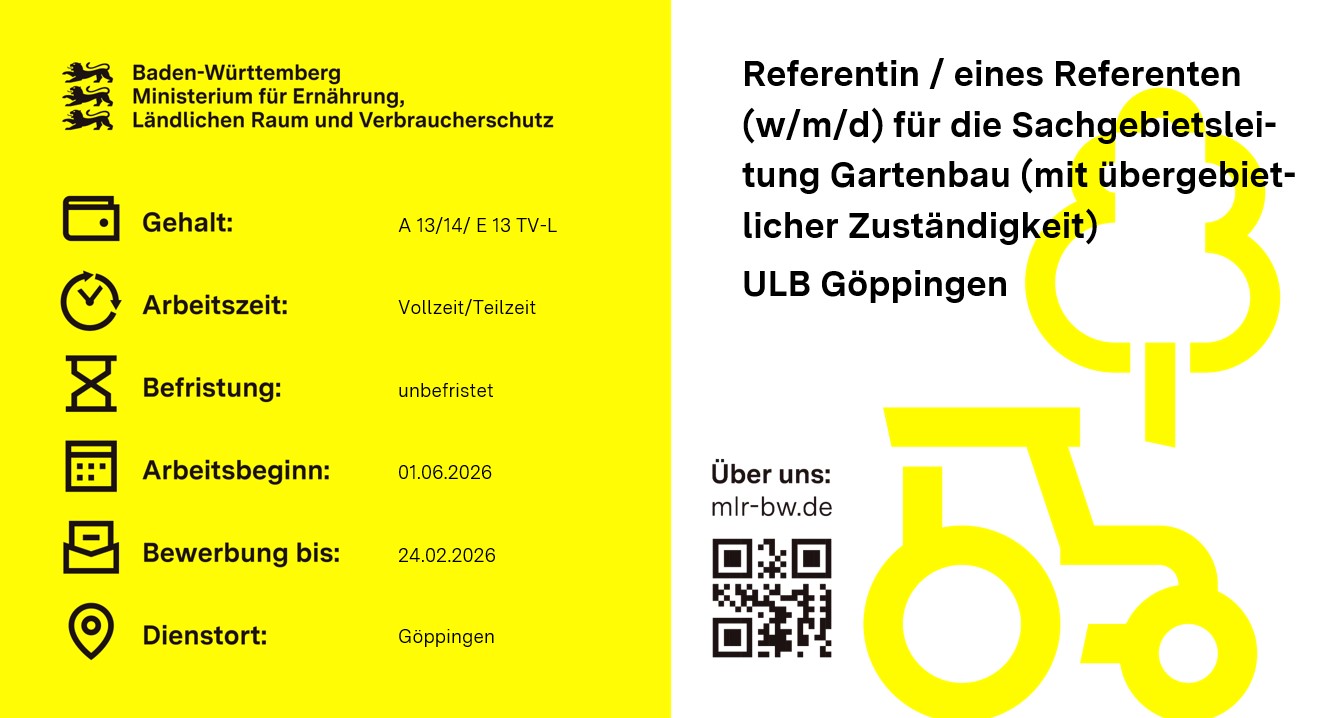  Referentin / Referenten (w/m/d) Sachgebietsleitung Gartenbau (mit übergebietlicher Zuständigkeit)