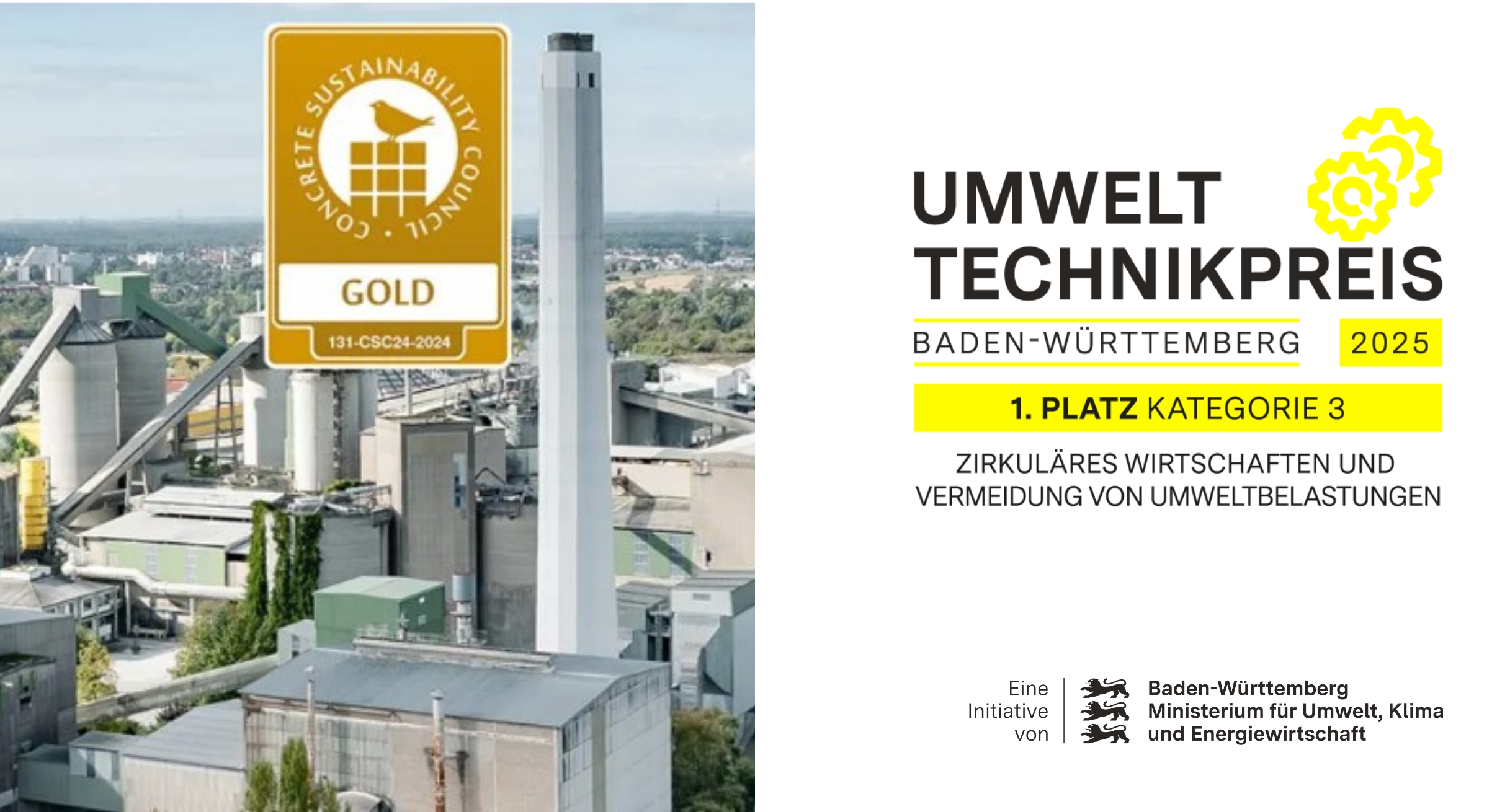 Der erste Platz in der Kategorie „Zirkuläres Wirtschaften und Vermeidung von Umweltbelastungen“ ging an die Heidelberg Materials Mineralik DE GmbH mit ihrem Produkt „Innovativer Einsatz von Brechsanden zur Herstellung von nachhaltigen F-Zementen“.