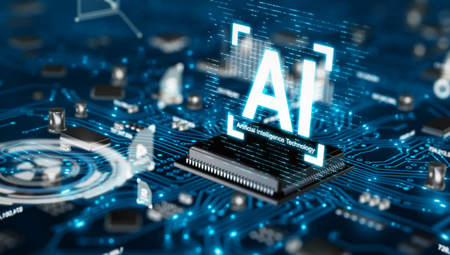 Symbolbild zur K&uuml;nstlichen Intelligenz mit einem Prozessor und dem Schriftzug "AI Artificial Intelligence Technology"